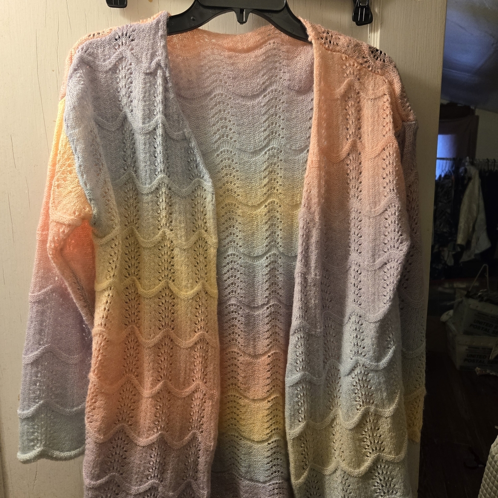 Warm Pastel Gradient Open-Front Knit Cardigan - Lavender, Peach & Yellow